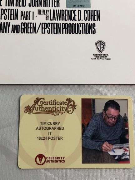 Tim Curry Autographed 16x24 Stephen King’s IT Poster ACOA