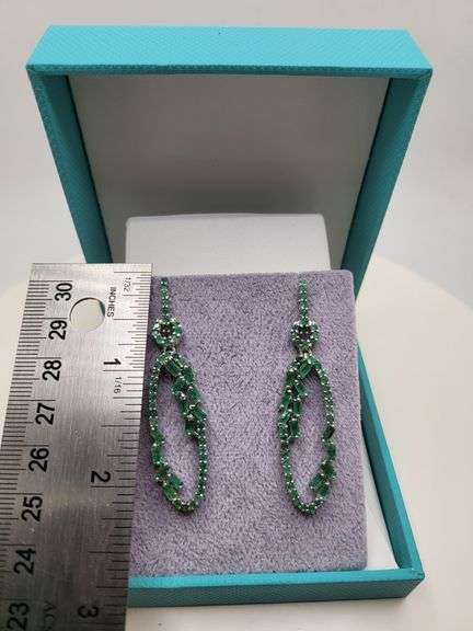 Very high quality hand made emerald on silver earrings