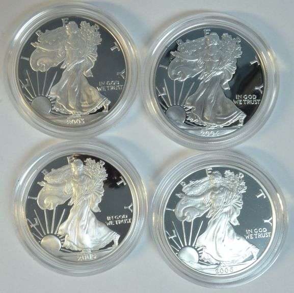 2003, 2004, 2005, & 2006 Gem Ultra Cameo Proof $1 Silver Eagles in boxes w/COA