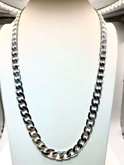 Huge 102 gram 14 Kt White Gold Plate Cuban Link Necklace