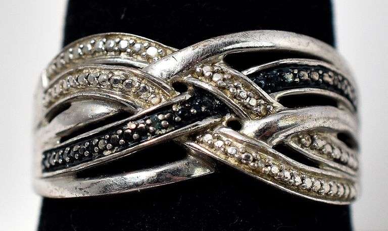 White and Blue Diamond Ring in Sterling Silver