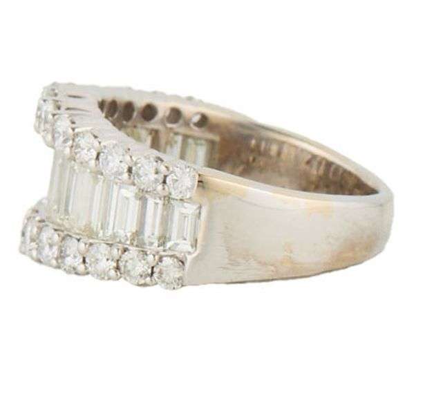 2.84ctw Round and Baguette Diamond Triple Row Ring in 14K