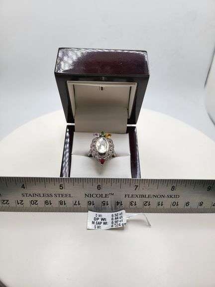 Extremely fine Victorian natural multi sapphire, diamonds ring on silver