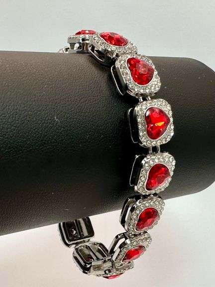Dazzling 14 Kt 37 Grams White Gold Plated Simulated Ruby Diamond Tennis Bracelet