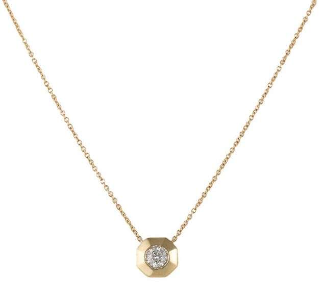 New 0.40ct Round Diamond Bezel Set Octagonal Shaped Pendant Necklace in 14K