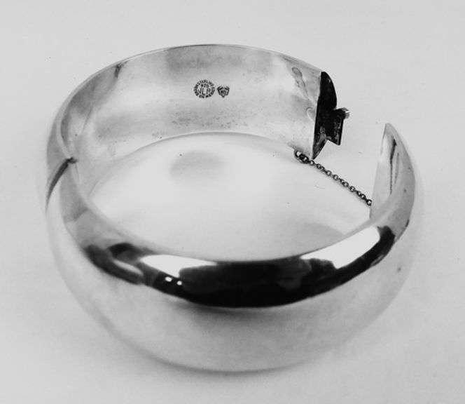 Vintage Mexico Sterling JLA Wide Domed Bangle Bracelet