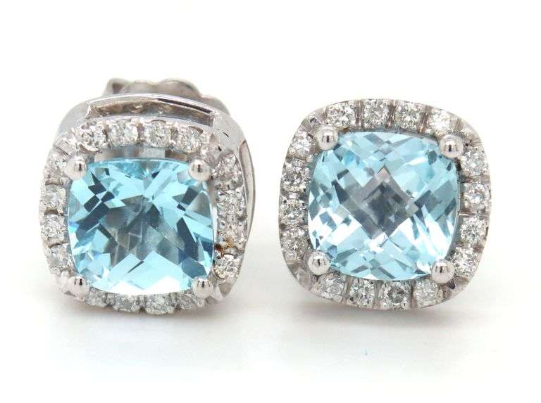 14kt White gold blue topaz and diamond earrings