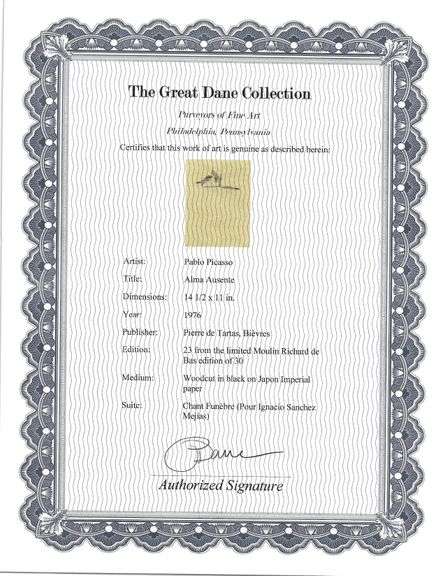 Rare Pablo Picasso Woodcut on Japon Imperial Paper from Chant Funèbre pour Ignacio Sánchez Mejías, 1