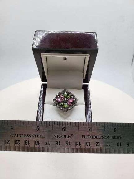 Extremely fine Victorian natural multi sapphire, diamonds ring on silver