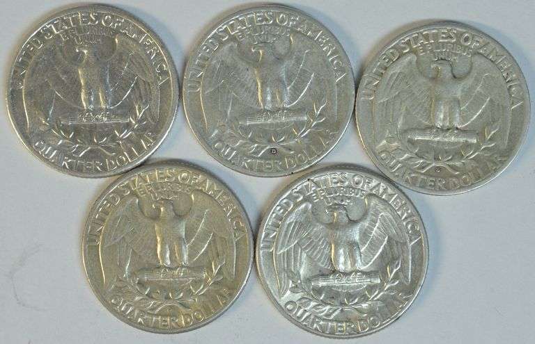 5 Different Washington Quarters 1937 to 1940