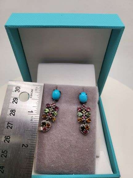 Extremely fine Victorian turquoise and diamonds with sapphire earrings