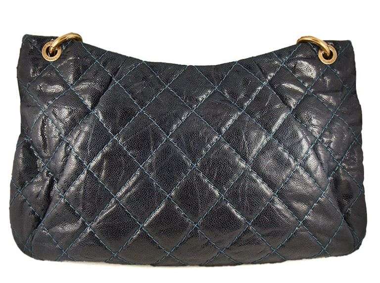 Chanel Dark Blue Crumpled Grained Calfskin Coco Pleats Hobo Bag