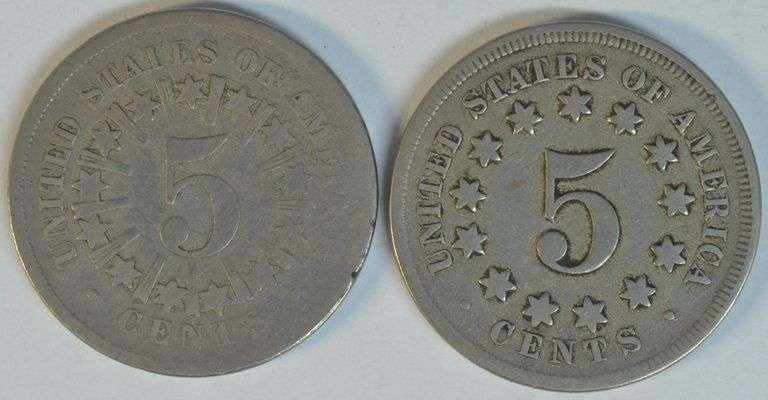 1867 & 1867 with Rays Shield Nickels