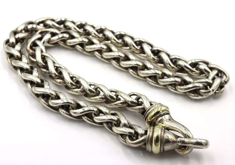 David Yurman 8.5mm 2 tone wheat link chain necklace