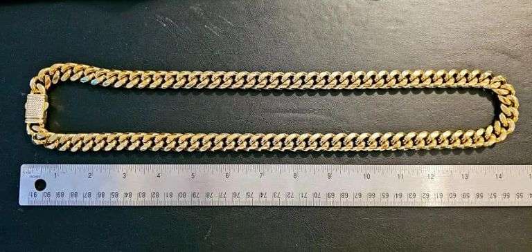 Huge Limited 148.3 Grams MLB 14 Kt Gold Plated Curb Link Necklace