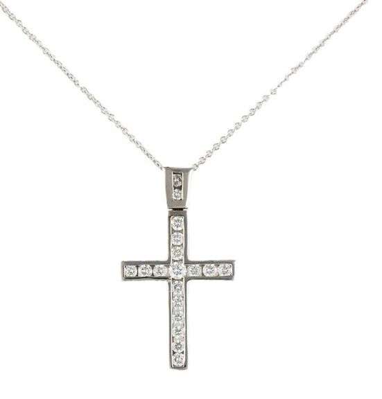 0.75ctw Round Diamond Channel Set Cross Pendant Necklace in 14K