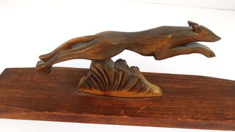 French Art Deco Hand Carved Greyhound Sculpture