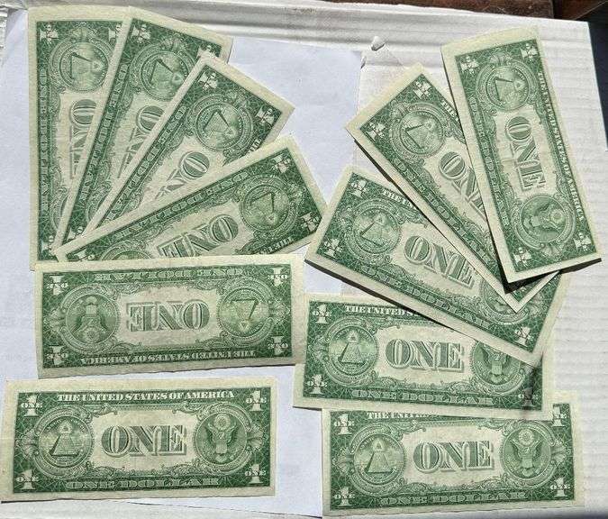 Ten 1935 E Slider $1 Silver Certificates..