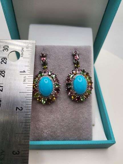 Extremely fine Victorian turquoise and diamonds with sapphire earrings