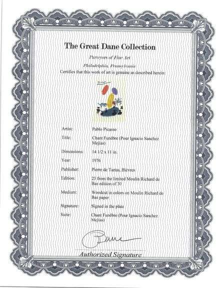 Rare Pablo Picasso Woodcut on Moulin Richard de Bas Paper from Chant Funèbre pour Ignacio Sánchez Me