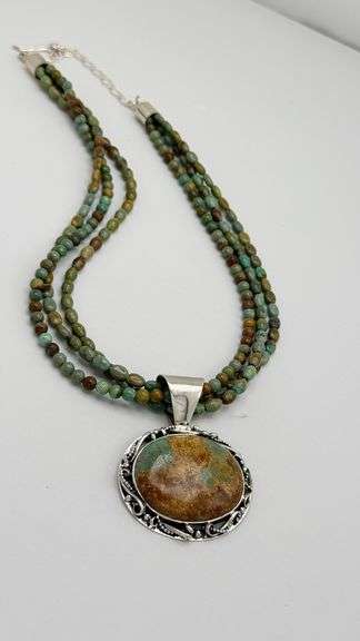 925 Sterling Silver Jay King DTR Unique Color Turquoise Beads and Large Enhancer Necklace
