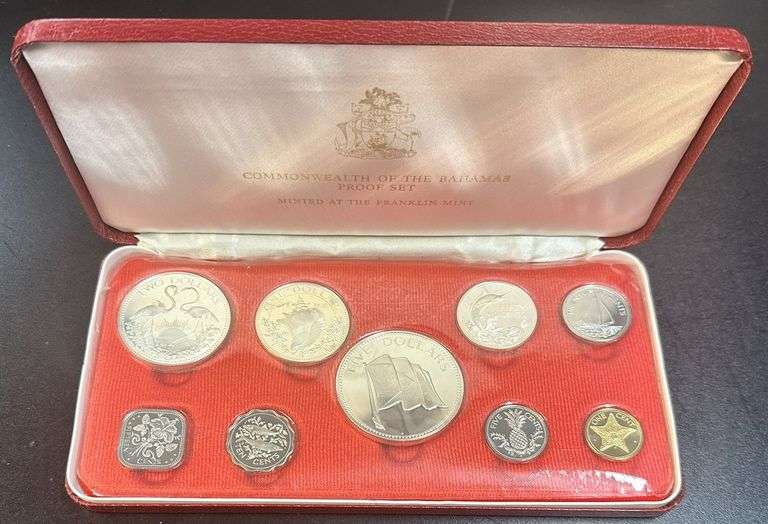 Superb 1975 Bahamas 9-pc Proof Set from Franklin Mint