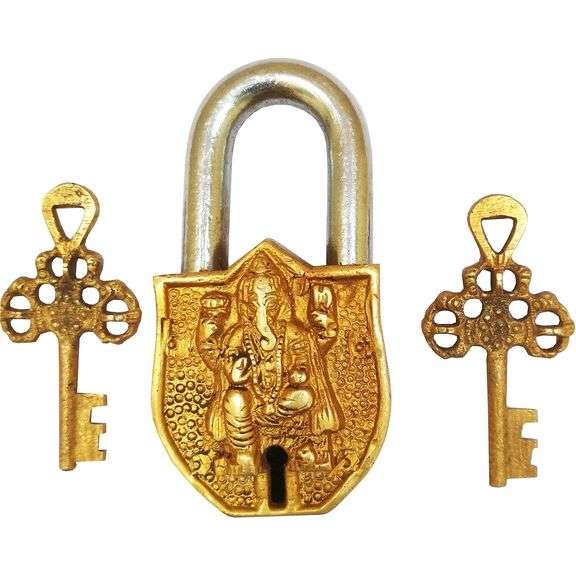 Brass Padlock with Lord Ganesha Relief
