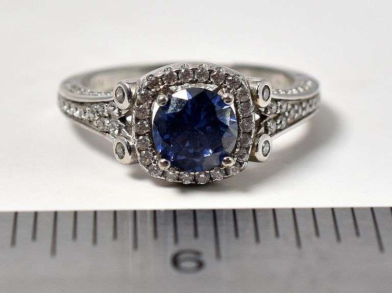 Blue Sapphire and CZ Gemstone Ring in Sterling Silver