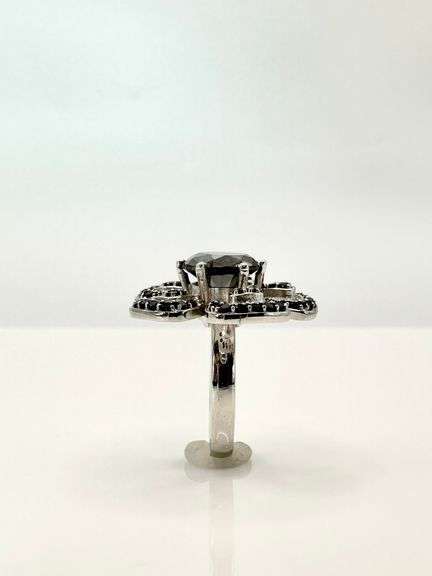 Impressive 14 Kt White Gold Plate 7 Ct Black Moissanite Flower Ring