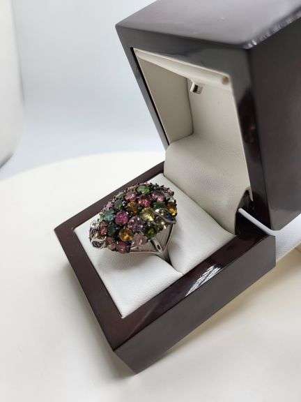 Extremely fine Victorian natural multi sapphire, diamonds ring on silver
