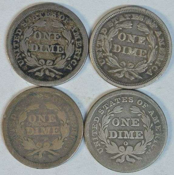 4 Diff. Sharp Liberty Seated Dimes 1839-O to 1855 Arrows