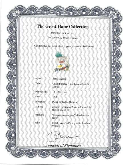 Rare Pablo Picasso Woodcut on Arches Paper from Chant Funèbre pour Ignacio Sánchez Mejías, 1976