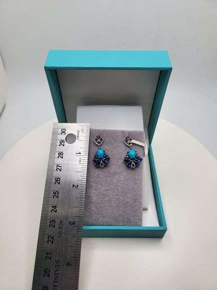 Extremely fine Victorian turquoise and diamonds with sapphire earrings