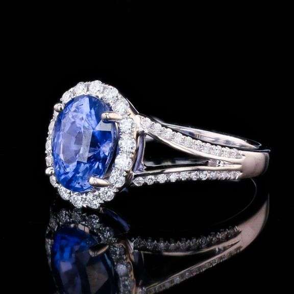 18K WHITE GOLD UNHEATED BLUE SAPPHIRE AND DIAMOND RING 3.11 C.T.W., GIA CERTIFIED