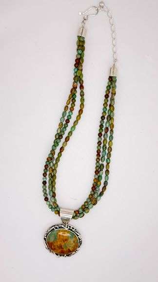 925 Sterling Silver Jay King DTR Unique Color Turquoise Beads and Large Enhancer Necklace