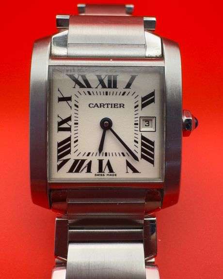 Cartier Women's Tank Francaise Date 2465 White Dial Quartz 25mm Steel Watch