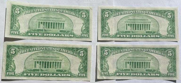 Four Clean AU/ Unc $5 1934  Silver Certificates.