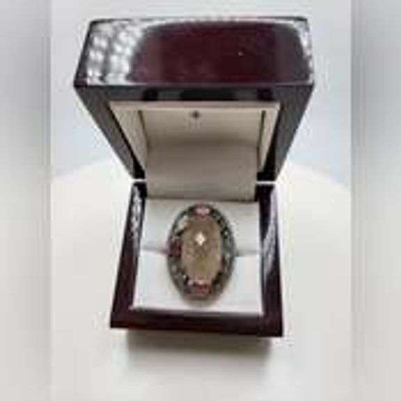 Extremely fine Victorian natural citrine, multi sapphire, diamonds ring on silver