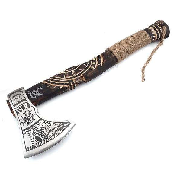 Engraved Viking Bearded Axe with Rosewood Handle