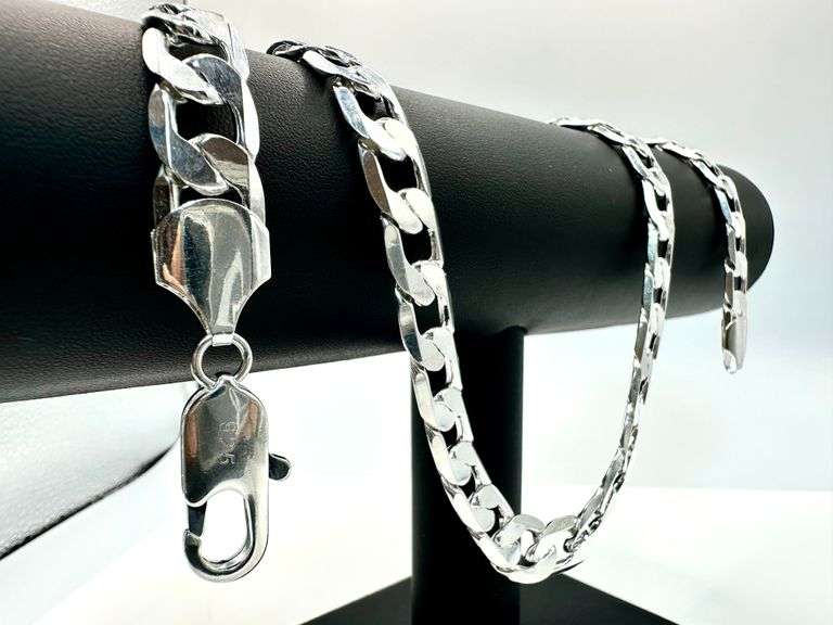 Huge 102 gram 14 Kt White Gold Plate Cuban Link Necklace