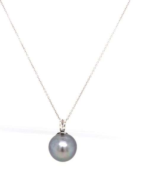14kt White gold 14mm Tahitian pearl pendant on chain