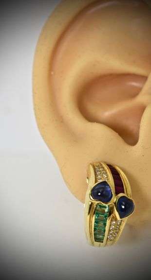 Colorful 18K Sapphire, Ruby, Emerald & Diamond Earrings