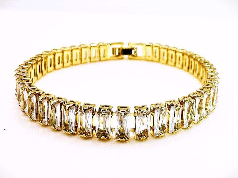 Dazzling 14 Kt Yellow Gold Plated Simulated Diamond Tennis Bracelet