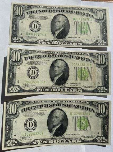 Three $10 Cleveland 1934 A FRN