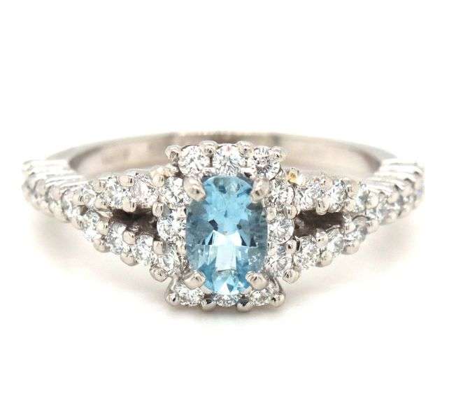 Platinum aquamarine and diamond cocktail ring