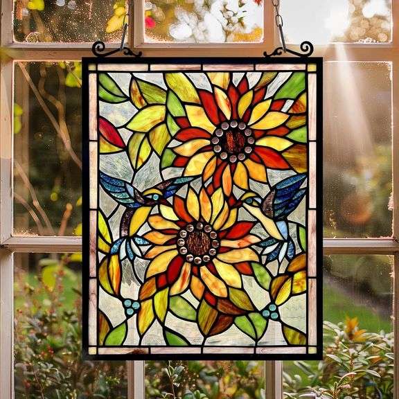Sunflower & Birds Stained Glass Tiffany Style Suncatcher