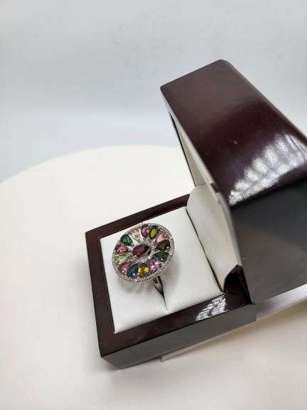 Extremely fine Victorian natural multi sapphire, diamonds ring on silver