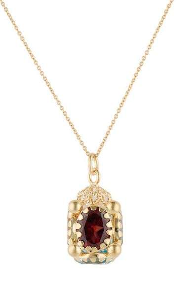 Multi Gemstone Lantern Style Pendant Necklace in 14K