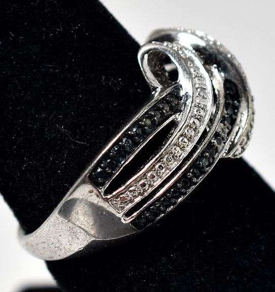 Blue and White Diamond Ring in Sterling Silver