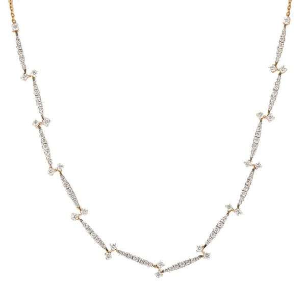 New 1.53ctw Diamond Zig Zag Bar Station Necklace in 14K